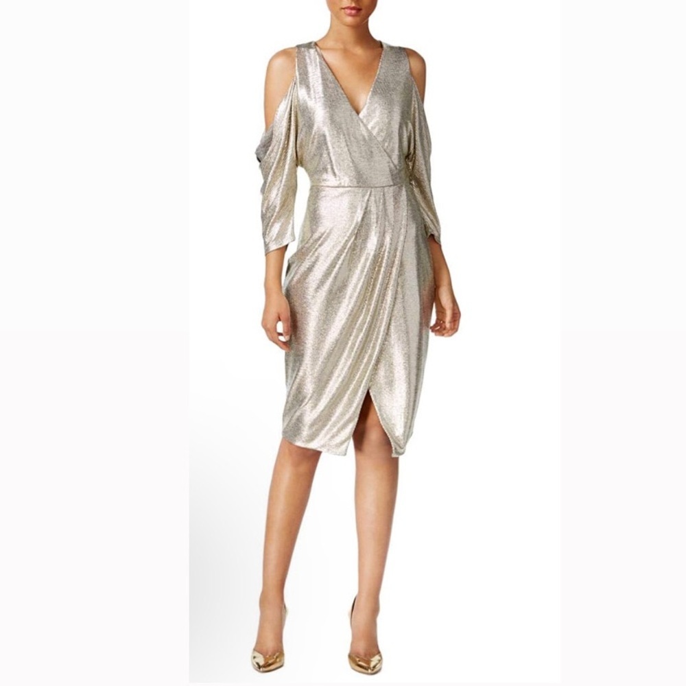NWT RACHEL ROY METALLIC WRAP DRESS - XS